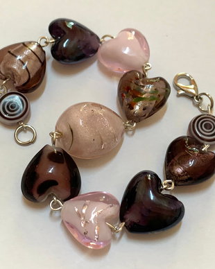 BRATARA PURPLE HEARTS-lampwork,murano