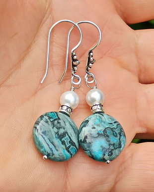 Rezervat Cercei agate crazy lace, perle si argint