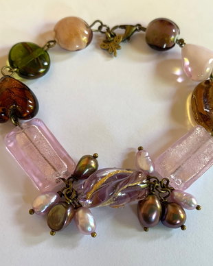 BRATARA LITTLE DRAGONFLY-murano,perle de cultura,bronz