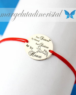Bratara reglabila personalizata / Not sister by blood but sister by heart / Argint 925