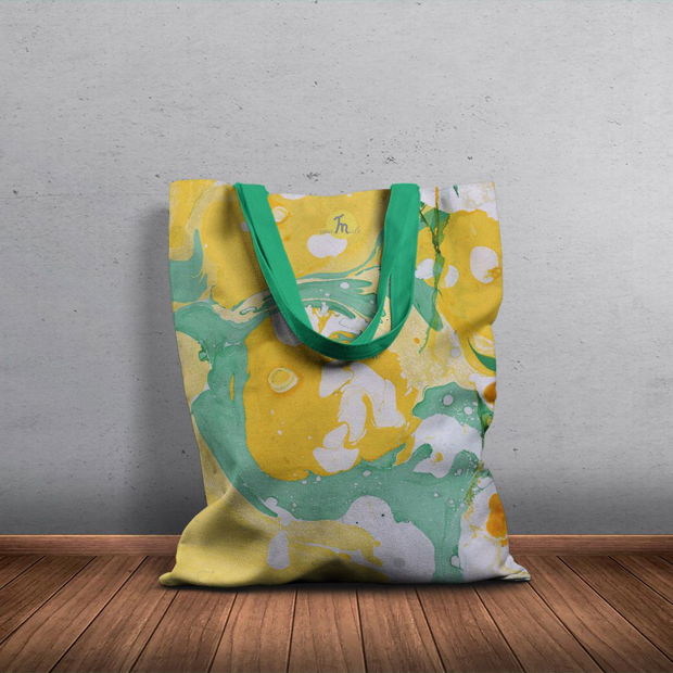 Geanta Handmade Tote Bag Basic Original Mulewear, Abstract Limonada cu Lamai si Lime Lime & Lemon Lemonade, Multicolor, 43x37 cm