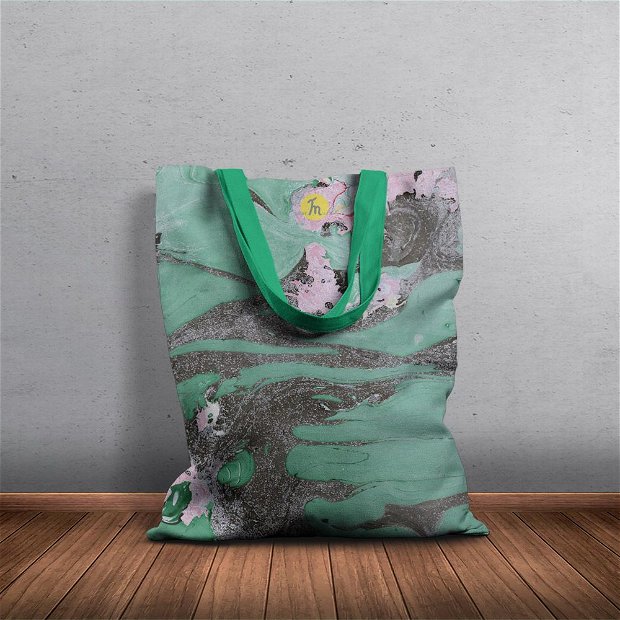 Geanta Handmade Tote Bag Basic Original Mulewear, Abstract Carbune Charcoal Factory, Multicolor, 43x37 cm