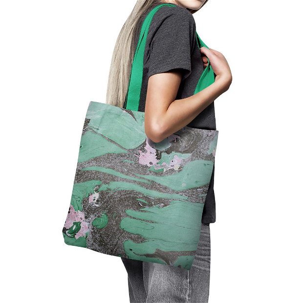 Geanta Handmade Tote Bag Basic Original Mulewear, Abstract Carbune Charcoal Factory, Multicolor, 43x37 cm
