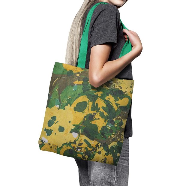 Geanta Handmade Tote Bag Basic Original Mulewear, Abstract Padure Tropicala Tropical Color Forrest, Multicolor, 43x37 cm