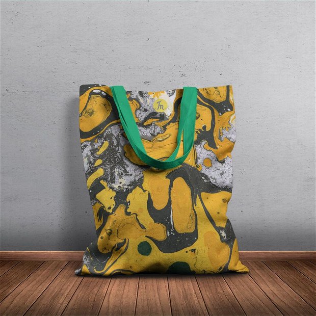 Geanta Handmade Tote Bag Basic Original Mulewear, Abstract Cer Instelat Starry Yellow Sky, Multicolor, 43x37 cm
