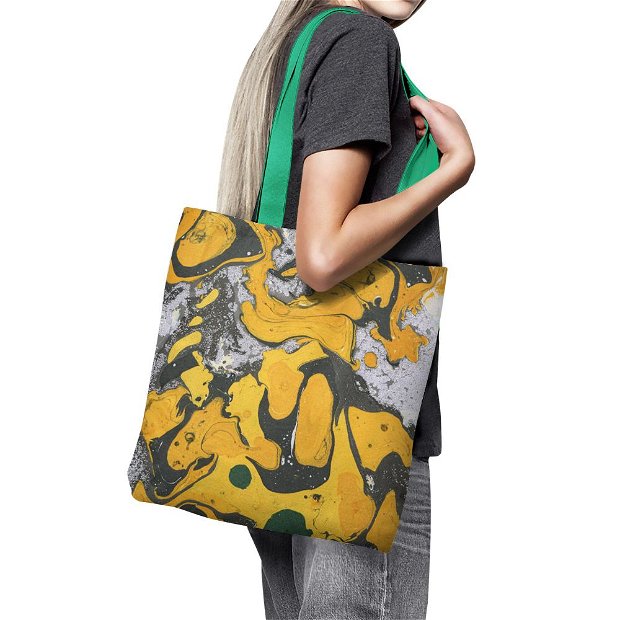 Geanta Handmade Tote Bag Basic Original Mulewear, Abstract Cer Instelat Starry Yellow Sky, Multicolor, 43x37 cm