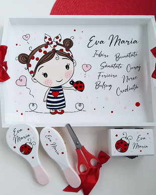 Tava turta buburuza pictata manual personalizat cu nume
