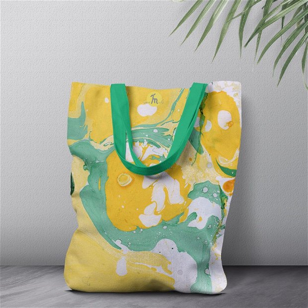 Geanta Handmade Tote Bag Liner Captusit Mulewear, Abstract Limonada cu Lamai si Lime Lime & Lemon Lemonade, Multicolor, 45x37 cm