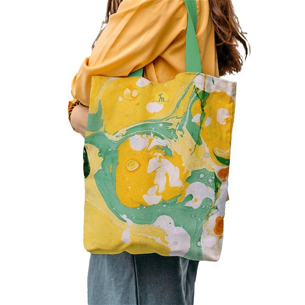 Geanta Handmade Tote Bag Liner Captusit Mulewear, Abstract Limonada cu Lamai si Lime Lime & Lemon Lemonade, Multicolor, 45x37 cm