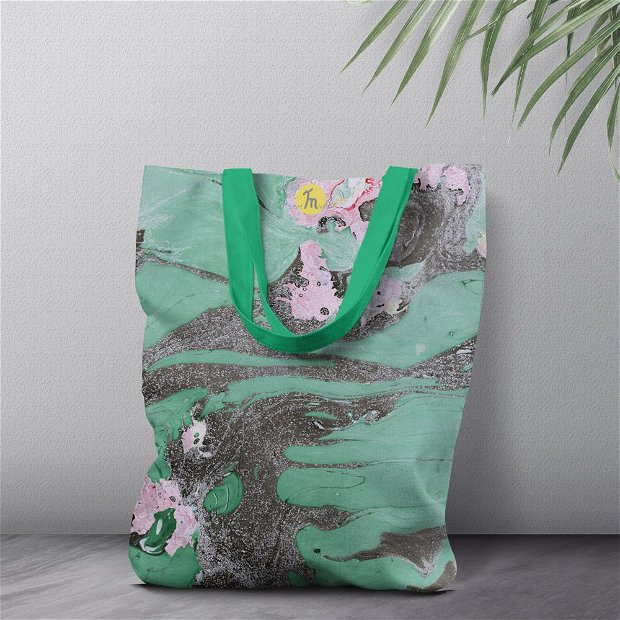 Geanta Handmade Tote Bag Liner Captusit Mulewear, Abstract Carbune Charcoal Factory, Multicolor, 45x37 cm