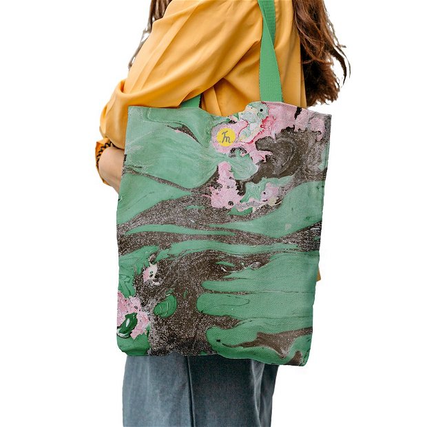 Geanta Handmade Tote Bag Liner Captusit Mulewear, Abstract Carbune Charcoal Factory, Multicolor, 45x37 cm