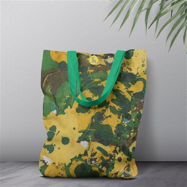 Geanta Handmade Tote Bag Liner Captusit Mulewear, Abstract Padure Tropicala Tropical Color Forrest, Multicolor, 45x37 cm