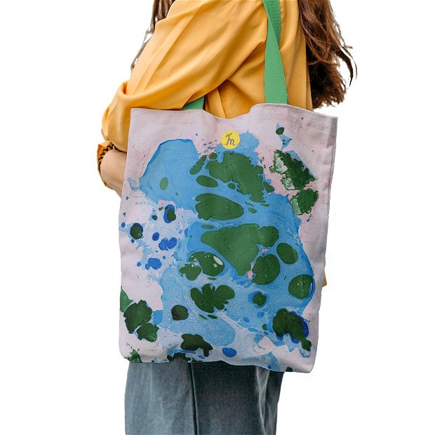 Geanta Handmade Tote Bag Liner Captusit Mulewear, Abstract Picaturi de Acid Drops of Acid, Multicolor, 45x37 cm