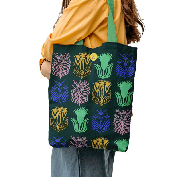 Geanta Handmade Tote Bag Liner Captusit Mulewear, Botanic Flori de pe Marte Flowers from Mars, Multicolor, 45x37 cm