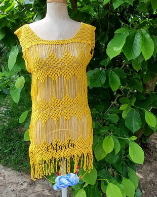 Rochie de plaja croșetat manual galbena