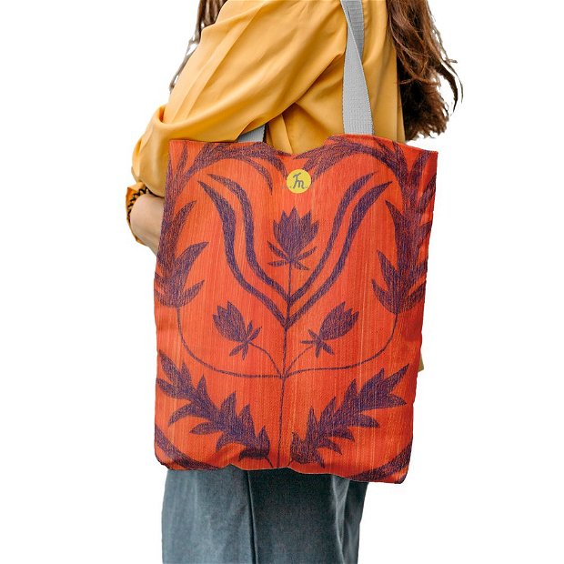 Geanta Handmade Tote Bag Liner Captusit Mulewear, Botanic Flori Deosebite Layered Agapia, Multicolor, 45x37 cm