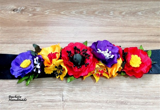 Brau cu flori textile/Cordon cu flori colorate/Curea de dama