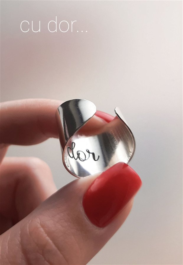 Inel lat/verighetă din argint 18 mm cu mesaj personalizat