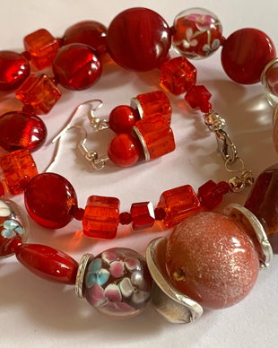 CHERRIES-murano,coral,zamac argintat