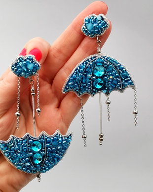 Cercei Asimetrici - Blue Clouds & Blue Umbrella