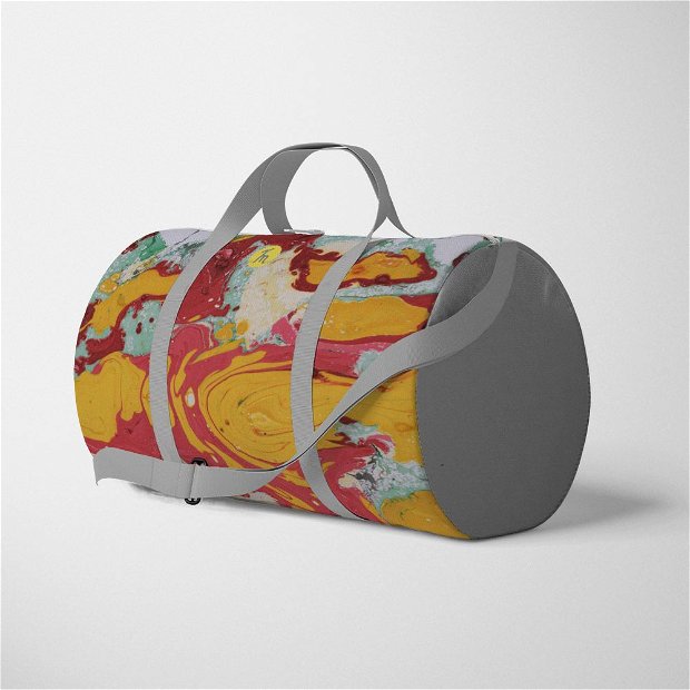 Geanta Voiaj Handmade Travel Duffle Bag Original Mulewear, Abstract Rosu Portocaliu RedRange Metamorphosis, Multicolor, 33L