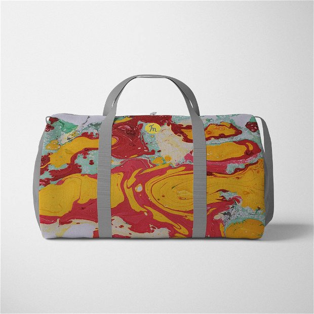 Geanta Voiaj Handmade Travel Duffle Bag Original Mulewear, Abstract Rosu Portocaliu RedRange Metamorphosis, Multicolor, 33L