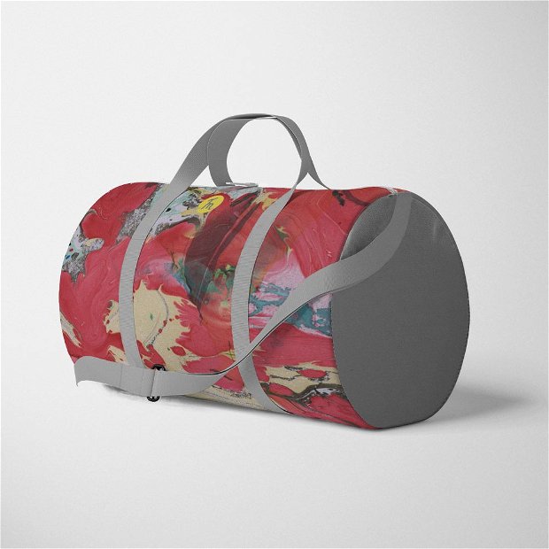 Geanta Voiaj Handmade Travel Duffle Bag Original Mulewear, Abstract Rosu Red Alert, Multicolor, 33L