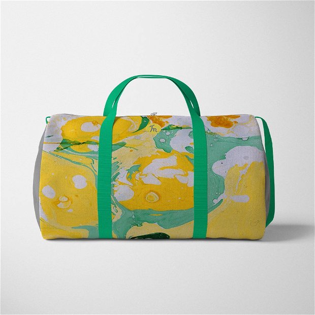 Geanta Voiaj Handmade Travel Duffle Bag Original Mulewear, Abstract Limonada cu Lamai si Lime Lime & Lemon Lemonade, Multicolor, 33L