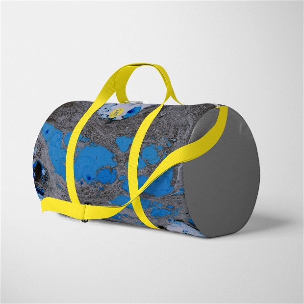 Geanta Voiaj Handmade Travel Duffle Bag Original Mulewear, Abstract Albastru si Negru Earth from Space, Multicolor, 33L