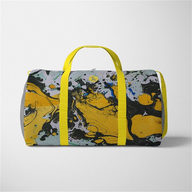 Geanta Voiaj Handmade Travel Duffle Bag Original Mulewear, Abstract Fum Galben Smokey Yellow, Multicolor, 33L