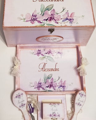 Tava personalizata mot, cu tema Orhidee, mov pastelat.