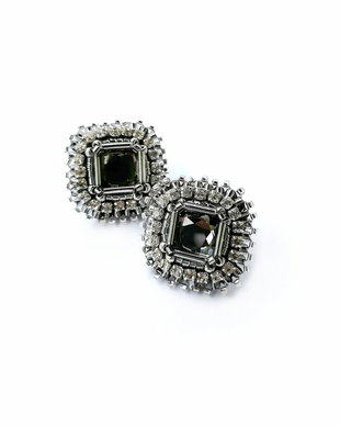 Cercei patrati cristale Swarovski argintiu, gri
