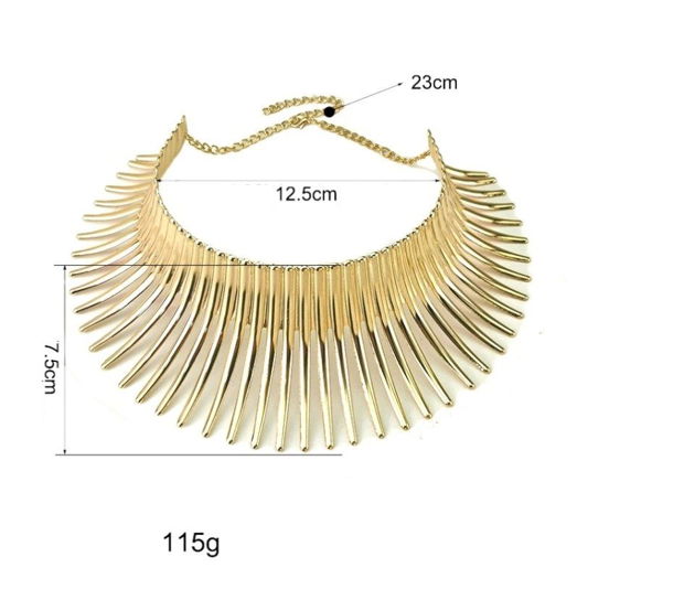 K1155 - Baza colier, aliaj metalic auriu lucios, stil egiptean, forma usor concava, latime maxima 7,5cm