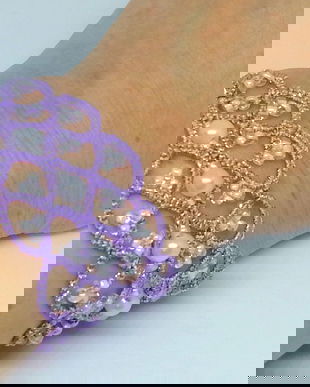 Bratara mov din dantela frivolite, bratara dantela tatting, bijuterii dantela suveicuta