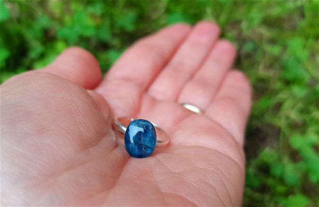 Inel Kianit si Argint 925 - IN938 - Inel albastru reglabil, inel pietre semipretioase, cristale vindecatoare, inel delicat, cadou prietena, cadou iubita, cadou sotie, inel cadou, cristaloterapie