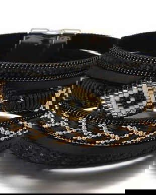 K1118 - Bratara piele ecologica, negru, model tribal, impletita, margele de nisip, fir de bumbac