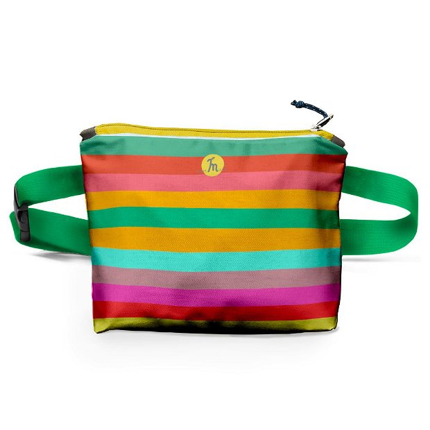 Borseta Handmade Fanny Pack, Mulewear, Abstract Dungi Orizontale Colorate, Multicolor, 22x19 cm