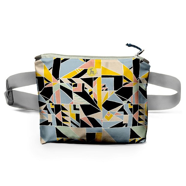 Borseta Handmade Fanny Pack, Mulewear, Geometric Abstract Metri Patrati, Multicolor, 22x19 cm