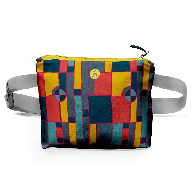 Borseta Handmade Fanny Pack, Mulewear, Geometric Abstract Desen Color Copii, Multicolor, 22x19 cm