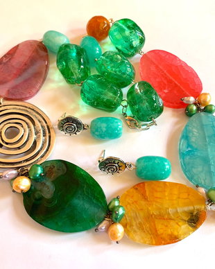 SUMMER COLOURS-agate,perle de cultura,Jad,zamac argintat