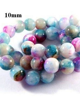 3430 - (29buc) Jad multicolor bleu fuchsia alb 10mm