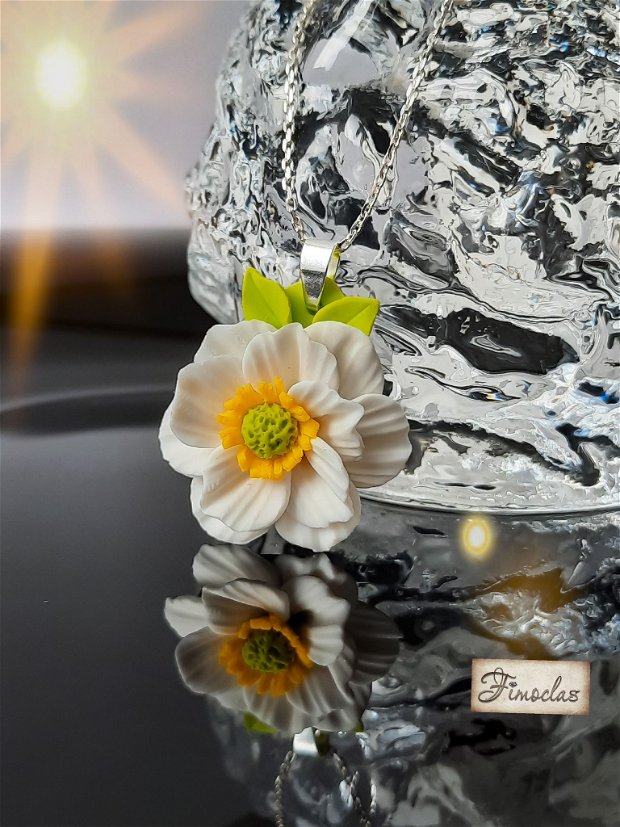 Pandantiv argint anemona albă