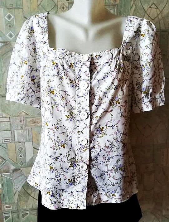 bluza / camasa alba de bumbac  cu flori mici , H&M , L - XL