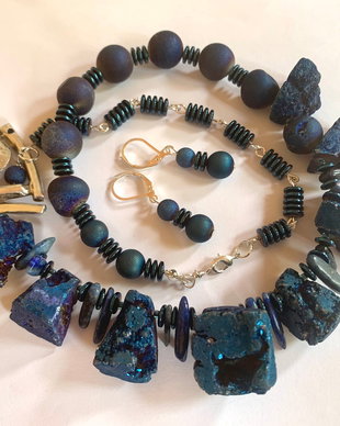 INDIGO NIGHT-agate druzy,hematit,lapislazuli,zamac argintat
