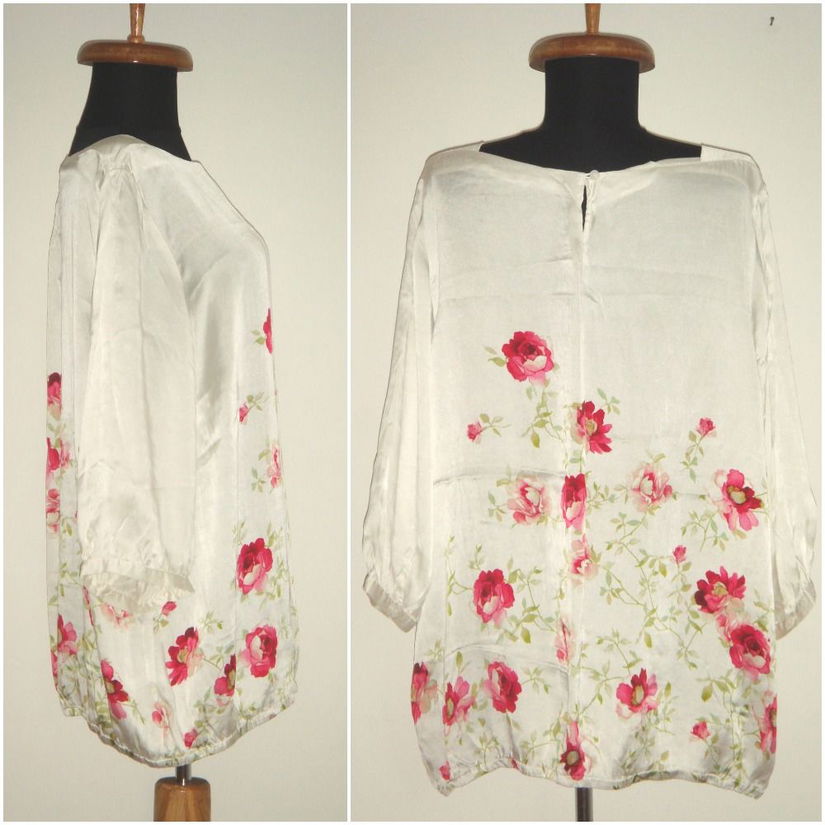 Bluza oversize, din matase naturala, cu print floral colorat