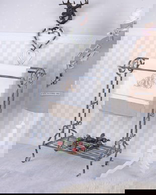 Suport de prosoape din fier forjat antik blue cu un raft jos