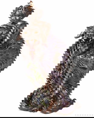 Statueta Art Nouveau cu o femeie cu o bestie