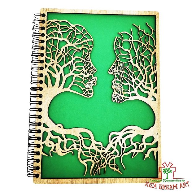 Agenda de lemn cu decupaj "Nature in love", Verde inchis, Bardollino