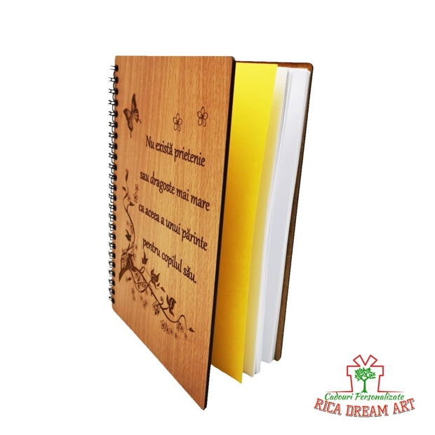 Agenda de lemn gravata cu mesaj "Dragostea unui parinte", Stejar