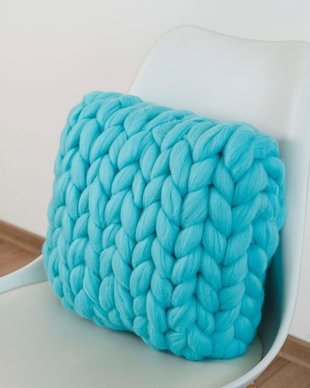 Pernă din fir gigant, lână merinos, turquoise, 35 x 35 cm